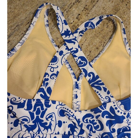 Lands End Women’s 12 Tankini Blue white Damask Flower Padded - Picture 7 of 14
